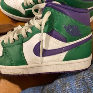 Jordan air 1’s green white and purple